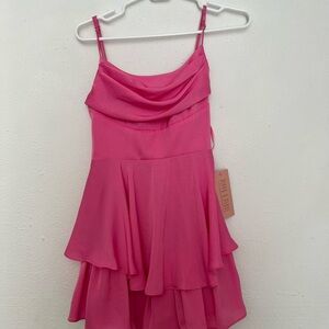 Pink Tiered Cowl Neck Spaghetti Strap Dress